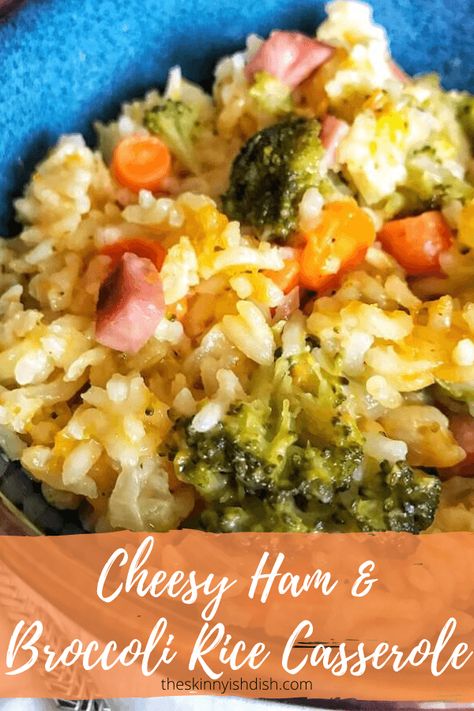 My Cheesy Ham and Broccoli Rice Casserole is an easy and delicious way to use your holiday leftovers in a fun and tasty way! #holidayleftovers #hamcasserole Broc Casserole, Ww Casserole, Gf Entrees, Ham And Rice Casserole, Rice Casseroles, Rice Ideas, Ham And Broccoli, Meal Sides, Skinnyish Dish