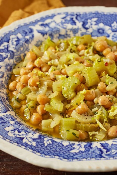 This Italian-inspired recipe for braised chickpeas and celery from chef Anna Tobias highlights the wonderful fragrance of celery. The dish takes a vegetable so often used for nothing more than a soffritto and pushes the under-appreciated stalks into the limelight. Take a look at Anna's other recipes that put celery centre stage here. Celery Stew Recipes, Sauteed Celery Recipes, Celery And Peppers Recipes, Vegan Celery Recipes, Celery Seed Recipes, Celery Uses, Celery Recipes Dinners, Uses For Celery, Celery Recipes Healthy