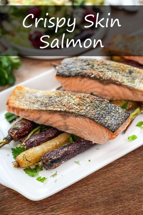 Salmon Crispy Skin, Crispy Salmon Recipe, Bacon Salmon, Crispy Skin Salmon, Salmon Recipes Oven, Oven Salmon, Cooked Salmon, Bacon Crisps, Broiled Salmon