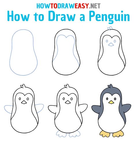 How to Draw a Penguin - How to Draw Easy How To Draw A Cute Penguin, How To Draw A Penguin Step By Step, Penguin Drawing Simple, How To Draw Penguin, How To Draw A Penguin, How To Draw Penguins, Simple Penguin Drawing, Easy Penguin Drawing, Draw Penguin