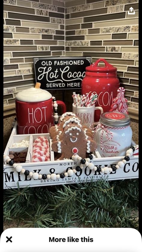 Cocoa Bar Decorations, Hot Cocoa Christmas Decor, Hot Coco Bar Idea Christmas, Christmas Cocoa Bar Ideas, Hot Cocoa Bar Ideas Christmas, Tabletop Decor Ideas, Hot Cocoa Bar Decor, Hot Cocoa Bar Ideas, Christmas Hot Chocolate Bar