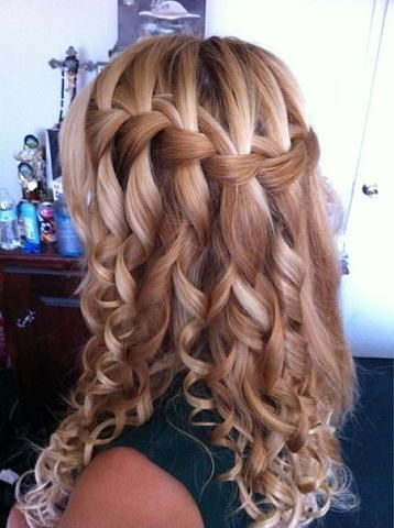 braid + curls Curly Waterfall Braid, Waterfall Braid With Curls, Waterfall Braid Hairstyle, Braids With Curls, Long Curly Hair, Long Curly, Great Hair, Hair Dos, Gorgeous Hair