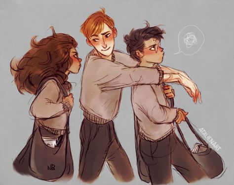 Harry Potter, Hermione Granger & Ron Weasley Cartoon Star Wars, Hermione Fan Art, Ron And Harry, Art Harry Potter, Buku Harry Potter, Harry Potter Artwork, Sam Dean, Golden Trio, Harry Potter Drawings