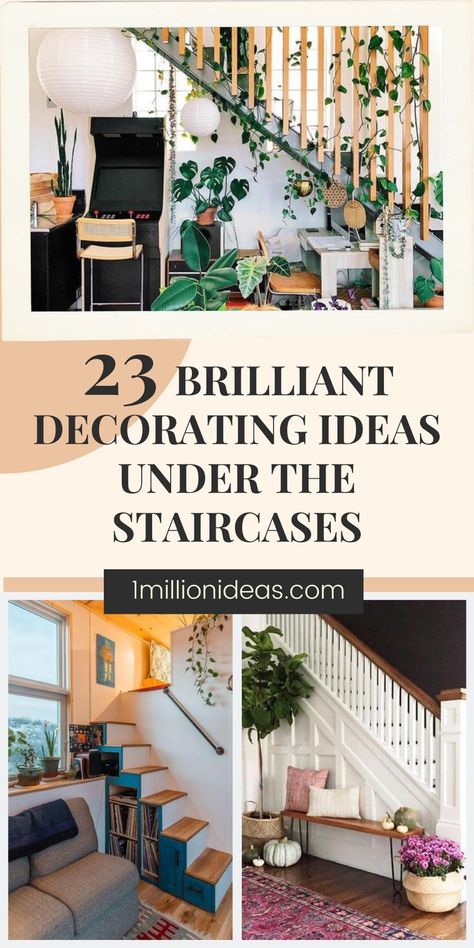 If you thought that staircase is one of the most unused spaces in your house! Think again! Our creative ideas today will turn this boring place into a useful space you will love. With a little creativity, this compact area can be transformed into a functional living or storage space you’ll love. Check them out with us! Small Living Room With Staircase, Under The Staircase Ideas, Under Staircase Decor, Under Staircase Ideas Decor, Stairs In Living Room Small Spaces, Open Staircase Ideas Living Room, Small Space Under Stairs Ideas, Wall Under Stairs Decor, Side Of Stairs Decor Ideas