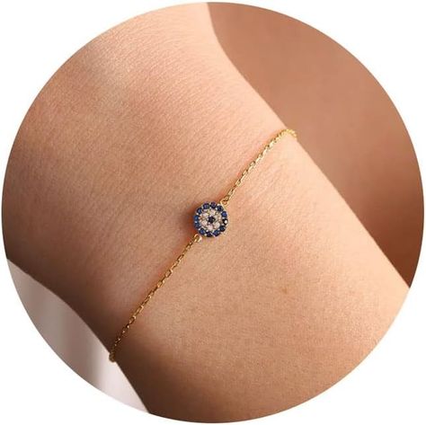 Amazon.com: HLJEO Gold Bracelets for Women, 14k Gold Dainty Evil Eye Bracelets CZ Diamond Bracelet for Women: Clothing, Shoes & Jewelry Protection Against Evil Eye, Color Projects, Bracelets Pearl, Twist Beads, Eye Bracelets, Dainty Gold Bracelet, Sparkle Bracelet, Gold Bracelet For Women, Gold Bracelets