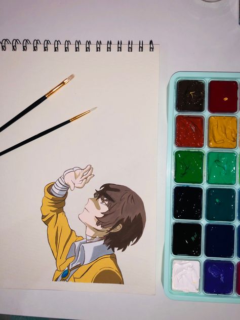 Gouache painting Gouache Hand Painting, Anime Gouache, Art Painting Tools, Osamu Dazai, Manga Characters, Painting Tools, Gouache Painting, Painting Tutorial, Anime Art