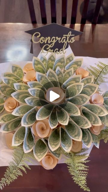 Money Bouquets For Graduation, Making A Money Bouquet, How Do You Make A Money Bouquet, Money Origami Gift Ideas, Diy Baskets For Gifts, How To Money Bouquet, Dollar Flower Bouquet, Dollar Tree Bouquet, How To Make Money Leis For Graduation Diy Tutorial