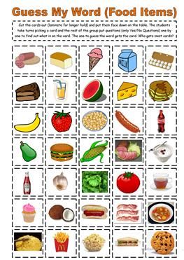 Guess My Word (35 food items) Daily Routine Flashcards, Spanish Food Vocabulary, Food Flashcards, Speaking Activity, Healthy And Unhealthy Food, Food Vocabulary, Food Activities, Esl Activities, Speaking Activities