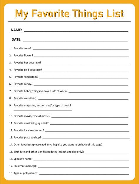 My Favorite Things List Questions Fun Questionnaire For Friends, Questions Favorite Things, What My Favorite Questions, Favourite Things Questionnaire, Name Your Favorite Questions, What Is My Favorite Questions, Getting To Know You Worksheet For Adults, What Is Your Favourite Question, His Favorite Things List