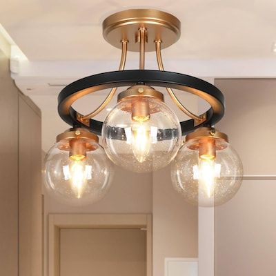 Black And Gold Foyer Light, Black And Gold Flush Mount Light Fixture, Bronze Semi Flush Ceiling Lights, Black And Gold Semi Flush Light, Semi Flush Ceiling Lights Globe, Semi-flush Mount Lights, Entryway Lighting, Foyer Lighting, Kitchen Ceiling Lights