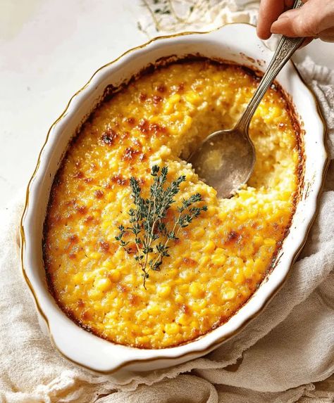 Sweet Corn Pudding Recipe Corn Pudding Recipe, Sweet Corn Pudding, Fried Pork Tenderloin, Creamy Corn Casserole, Thanksgiving Food Sides, Hot Corn, Corn Pudding, Dried Corn, Easy Banana Bread Recipe