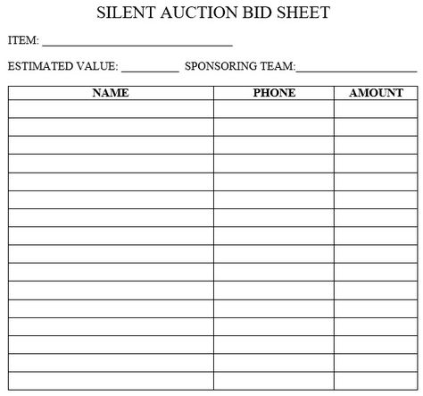 Silent Auction Bid Forms, Free Silent Auction Bid Sheets Template, Silent Auction Bid Sheets Printable Free, Silent Auction Bid Sheets, Auction Gift Basket Ideas, Order Form Template Free, Order Form Template, Sheet Template, Job Interviews