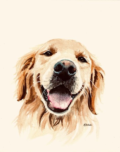 Painting Clipart, Golden Retriever Watercolor, Golden Retriever Painting, Dogs Watercolor, I Feel Happy, Watercolor Dogs, Royal Pet Portrait, Dog Watercolor Painting, Pet Portraiture