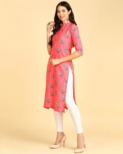 Women's printed Crepe Button kurti Size: S M L XL 2XL Neck Style: Chinese Neck Color: Pink Fabric: Crepe Pack Of: Single Type: Stitched Style: Floral Print Design Type: A-Line Sleeve Length: 3/4 Sleeve Occasion: Casual Kurta Length: Calf Length Within 6-8 business days However, to find out an actual date of delivery, please enter your pin code. •Care Instructions: Dry Clean Only •Fabric: crepe, hard finish soft and comfortable fabric inside •Neck: Mandarin/Ch... Pin Code, Floral Print Design, Pink Fabric, How To Find Out, A Line, Floral Print, Print Design, Floral Prints, Sleeve Length