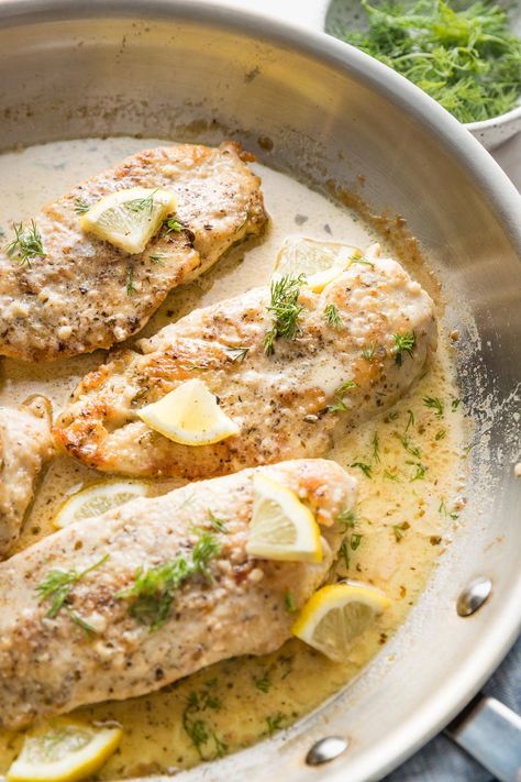 Creamy Lemon Chicken Lemon Sauce For Chicken, Pan Fried Chicken Breast, Chicken Smothered, Popular Chinese Dishes, Creamy Lemon Chicken, Easy Skillet Meals, Lemon Chicken Recipe, One Skillet Meals, Fried Chicken Breast