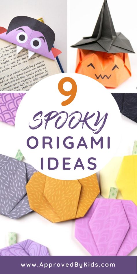 9 Spooky Halloween Origami Ideas - Easy amd fun for adults and kids. Get in the Halloween Spirit with these step-by-step instructions for how to make bats, pumpkins, ghosts and more! You will love this fun Halloween kids craft! Easy Halloween Origami For Kids, Library Take And Make Crafts For Adults, Origami Pumpkin For Kids, Fall Origami Decor, Halloween Origami For Kids, Easy Halloween Origami, Halloween Origami Step By Step, Fall Origami For Kids, Middle School Crafts Projects