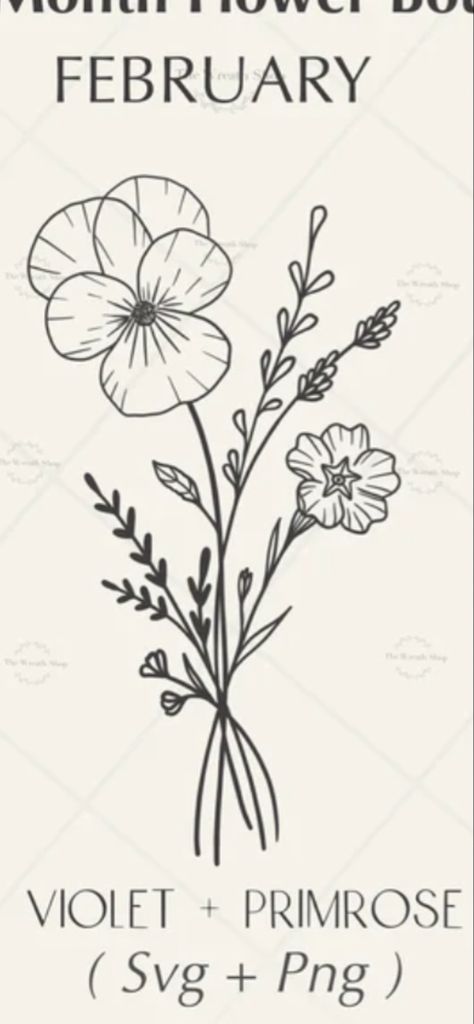 Primrose Violet Tattoo, Violets And Primroses Tattoo, Primrose Tattoo Simple, Violet Flower Tattoo With Name In Stem, Violet Flower Tattoo Behind Ear, Realistic Violet Flower Tattoo, Upside Down Bouquet Tattoo, Primrose And Violet Tattoo, Violet And Iris Flower Tattoo