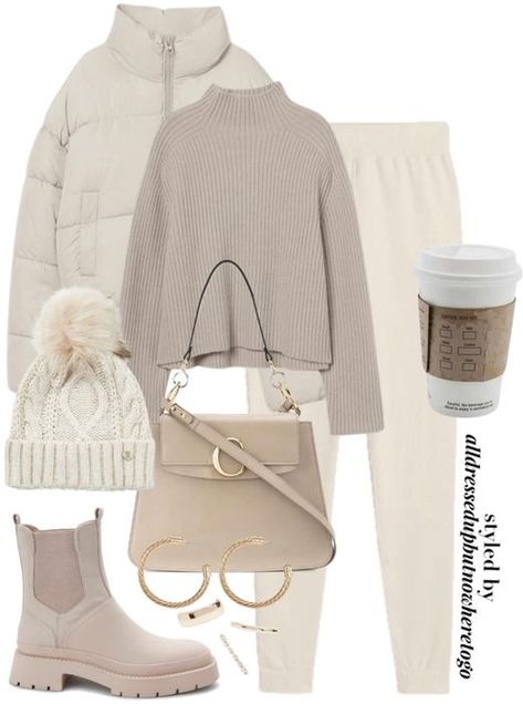 White And Beige Winter Outfits, Monochrome Beige Outfit, Winter Beige Outfit, Beige And Cream Outfits, Beige Leggings Outfit Winter, Beige Boots Outfit Winter Style, Cream Boots Outfit Winter, Cream Leggings Outfit, Beige Leggings Outfit