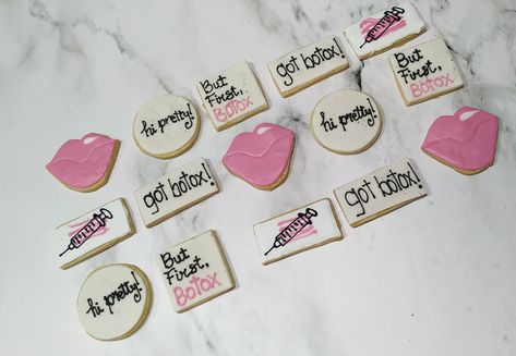 Botox Cookies, Med Spa Marketing, Botox Lips, Spa Birthday Parties, Spa Birthday, Cookie Business, Botox Fillers, Lip Fillers, Med Spa