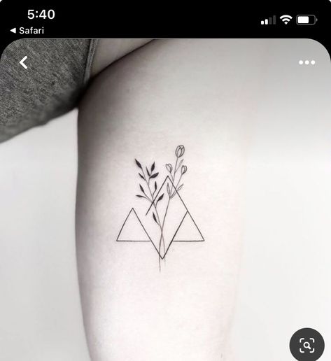 Small Tattoos Geometric, Minimalist Female Tattoo, Simplistic Meaningful Tattoos, Geometric Tattoo Women Arm, Triangle Cover Up Tattoo, Geometric And Floral Tattoo, Tattoos For Women Geometric, Tiny Plant Tattoo, Geometric Tattoo Women