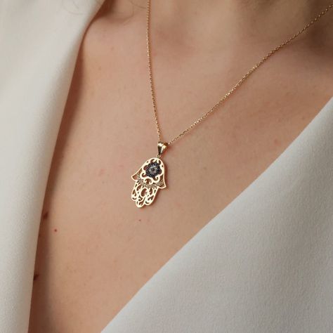 Protection Pendant, Hamsa Hand Necklace, Evil Eye Hamsa, Necklace Evil Eye, Gold Hamsa, Hamsa Necklace, Hand Necklace, Dainty Gold Necklace, Protection Necklace