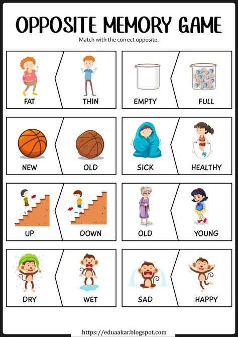 Big Activities For Preschool, Opposites For Preschool, Opposite Words For Kids Worksheet, Puzzle Worksheets For Kids, Classroom Games For Kids, Opposite Words For Kids, Opposites For Kids, Opposites Worksheet, Cold Sleep