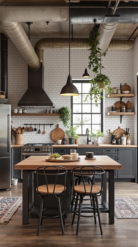 Scandi Boho Kitchen Kitchen Cooking Area Ideas, Scandinavian Rustic Kitchen, Scandi Farmhouse Kitchen, Simple Industrial Kitchen, Small Neutral Kitchen, Scandinavian Small Kitchen, Scandinavian Bohemian Interior, Scandi Kitchen Design, Scandi Boho Kitchen