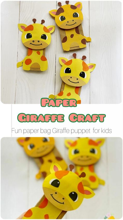 Giraffe Puppet, Paper Giraffe, Giraffe Craft, Giraffe Crafts, Bag Puppet, Class Crafts, How To Make A Paper Bag, Puppets For Kids, Paper Bag Puppets