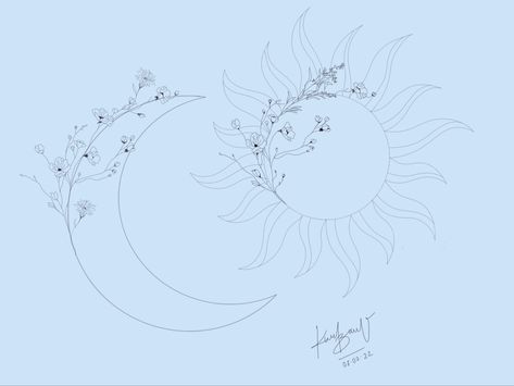 Flower Sun Tattoo Design, Sun And Wildflower Tattoo, Sun Tattoos With Flowers, Sunshine Flower Tattoo, Sun And Floral Tattoo, Sun And Vine Tattoo, Sun And Moon Tattoo With Flowers, Sun Moon And Flower Tattoo, Dainty Sunshine Tattoo