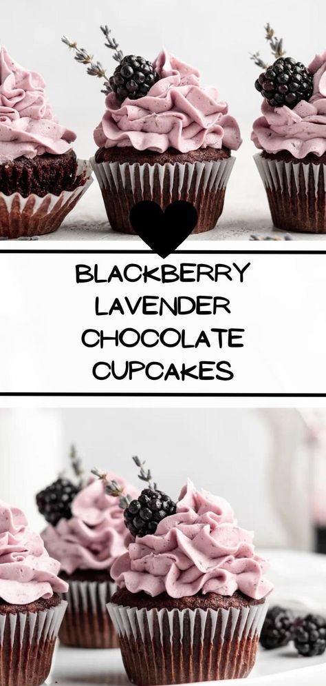 Lavender Flavored Desserts, Lavender Blackberry Cake, Fruity Cupcake Flavors, Fancy Mini Cupcakes, Baking Nook, Lavender Dessert Recipes, Lavender Baking, Blackberry Frosting, Easy Chocolate Cupcake Recipe