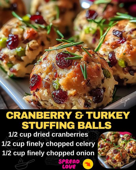 Cranberry & Turkey Stuffing Balls Stuffing Balls Recipe, Cranberry Turkey, Stuffing Balls, Thanksgiving Leftover Recipes, Turkey Stuffing, Thanksgiving Cooking, Thanksgiving Recipes Side Dishes, Turkey Recipes Thanksgiving, Holiday Meals