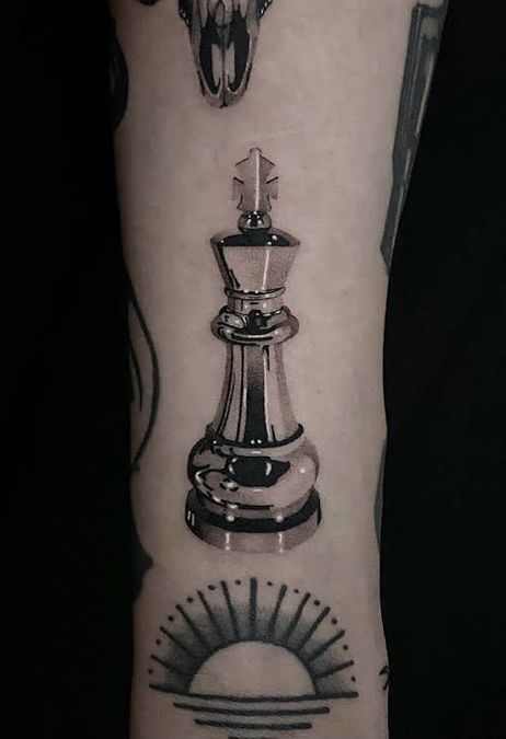 Horse Chess Piece Tattoo, King And Queen Chess Piece Tattoo, Chess King Tattoo, King Chess Piece Tattoo, Bjj Tattoo, Chess Piece Tattoo, Stippling Tattoo, Chess Tattoo, King Chess