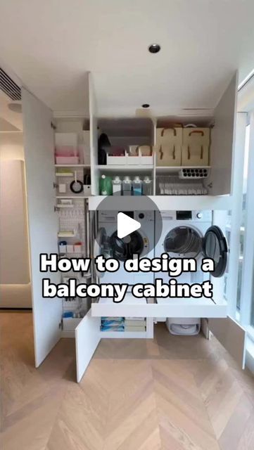 Alead Home Kitchen Cabinets & Closets on Instagram: "Don't underestimate the balcony
Although the space is not large, as long as the design is reasonable, you can have a small storage cabinet

#cabinet #cabinets #balconycabinet #customcabinets #balcony #cabinetdesign #interiordesign #furnituredesign #furniture #furnituremaker
#diy #art #family #aleadhome #highendcustom #highendprojects" Kitchen Cabinet On Wheels, Hidden Appliance Cabinet Kitchen, Laundry Cupboard Storage, Eves Storage, Closed Balcony Ideas, Cottage Laundry, Cottage Laundry Room, Hide Appliances, Laundry Cupboard