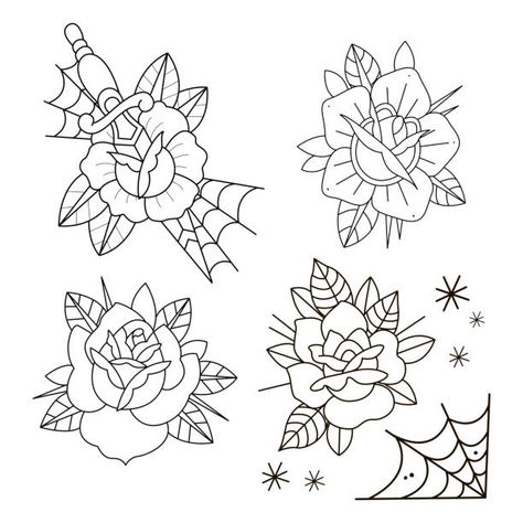 Roses Tattoo Outline, Traditional Tattoo Prints, Traditional Tattoo Stencils, Traditional Tattoo Flash Sheets, Stick Poke, Old School Traditional, Sketchbook Ideas Inspiration, Traditional Tattoo Flash Art, Tattoo 2024