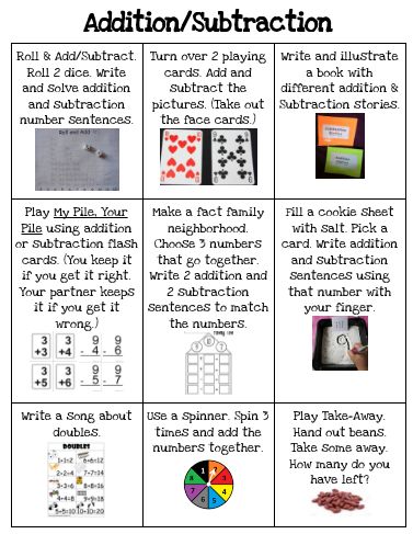 Addition/Subtraction Choice Board Subtraction Anchor Chart Second, Teaching Addition And Subtraction, Addition And Subtraction Anchor Chart Kindergarten, Addition And Subtraction Intervention, Choice Boards Kindergarten, Math Choice Boards 3rd, Year 4 Addition And Subtraction, Math Choice Board, Subtraction Games Second