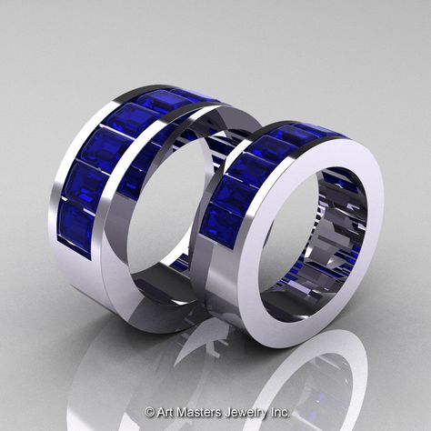 Art Masters Modern 14K White Gold Blue Sapphire Channel Cluster Wedding Band Set R174RS-14WGBS-1 Dallas Cowboys Jewelry, Art Masters Jewelry, Cluster Wedding Band, Blue Sapphire Wedding Band, Cowboy Jewelry, Star Wars Jewelry, Best Engagement Rings, Rings Jewelry Fashion, Jewelry Fashion Trends