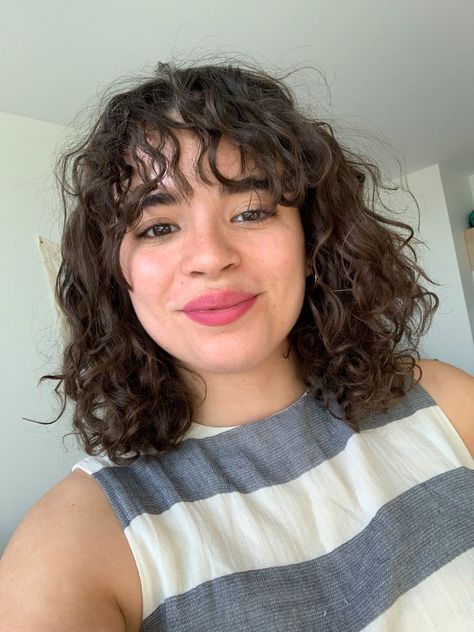 short layered haircuts short layered hair Lob With Bangs Curly Hair, Short Curly Hair With Wispy Bangs, Round Face Curly Bangs, Short Curly Hair Wispy Bangs, Wispy Bangs Short Hair Curly, Curly Bangs For Round Face, Curly Hair Cuts Bangs, Curly Hair Bangs Round Face, Short Curly Hair With Fringe