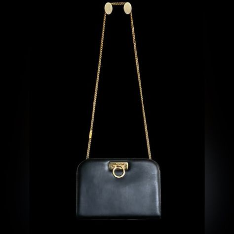 SALVATORE FERRAGAMO Gancini Black Chain Shoulder/Crossbody/Clutch Bag Salvatore Ferragamo Bags, Leather Paint, Crossbody Clutch, Evening Clutch, Black Chain, Chain Shoulder Bag, Salvatore Ferragamo, Shoulder Strap, Clutch Bag