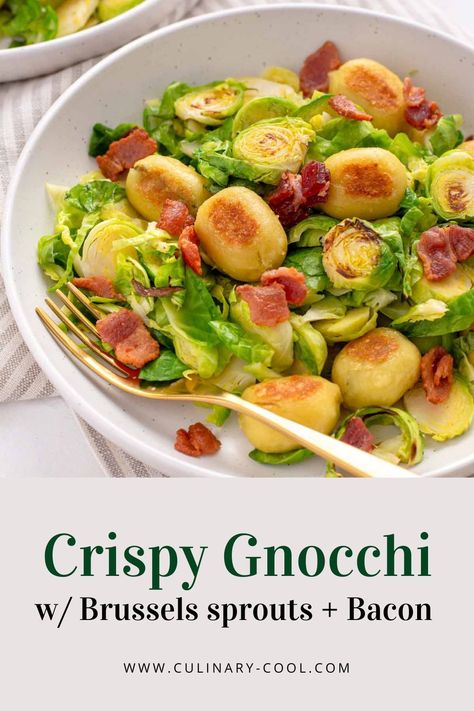 Crispy Gnocchi with Brussels sprouts and Bacon Roasted Gnocchi And Brussel Sprouts, Gnocchi And Brussel Sprouts, Crispy Gnocchi, Brussels Sprouts Bacon, Brussels Sprouts And Bacon, Sprouts And Bacon, One Skillet, Meals Recipes, Healthy Supper