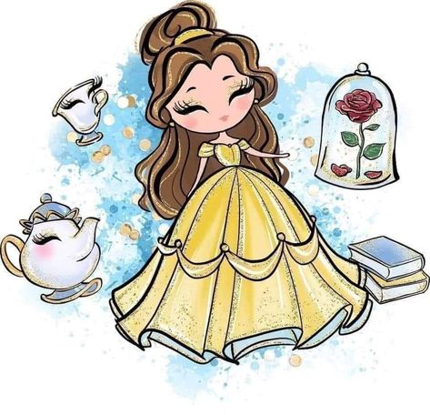 Chibi Disney, Beauty And The Beast Art, Scrapbook Disney, Tema Disney, Desain Buklet, Disney Tattoo, Princess Pictures, Princess Drawings, Belle Disney