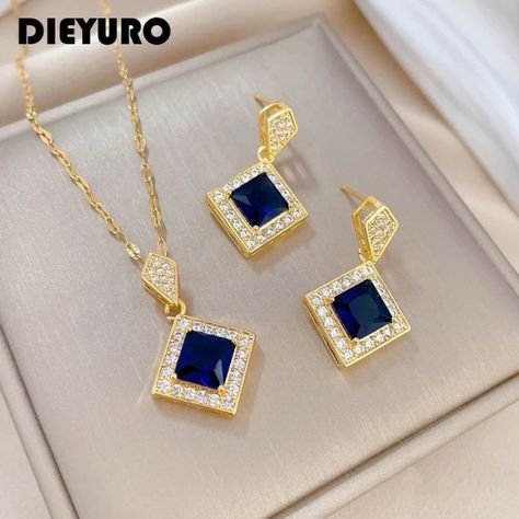 Just found this amazing item on AliExpress. Check it out! $2.16  64％ Off | DIEYURO 316L Stainless Steel Square Dark Blue Crystal Charm Necklace Earrings For Women Girl New Trendy Jewelry Set Gift Party Blue Diamond Necklace, Rhinestone Jewelry Set, Shiny Rings, Square Necklace, Crystal Jewelry Sets, Zircon Jewelry, Vintage Punk, Women's Jewelry Sets, Fashion Jewelry Sets