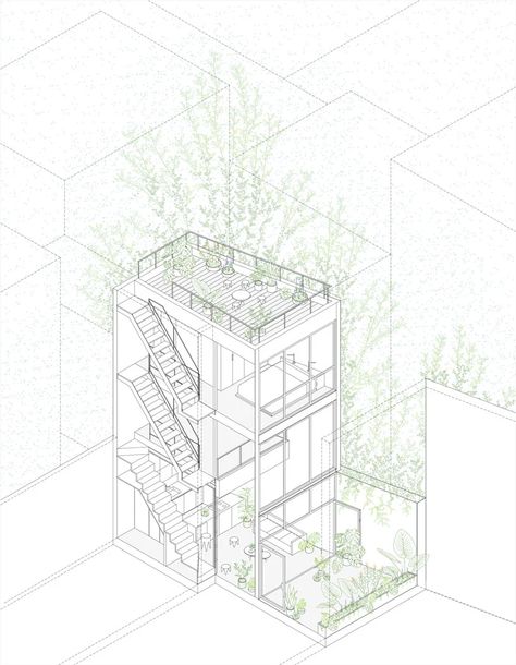 Framing Construction, Small Courtyards, Micro House, Architecture Graphics, Architectural Drawing, Diagram Architecture, Architecture Illustration, Architecture Visualization, Architecture Presentation