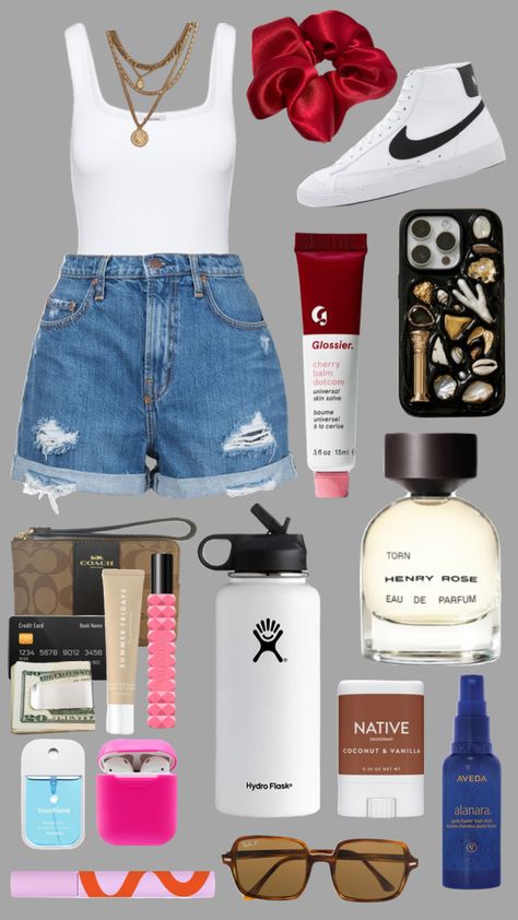 #outfit #outfits #outfitinspo #inspo #fashion #shorts #summer #summeroutfit #tanktop #bodysuit #sneakers #nike #hydroflask #glossier #perfume Bodysuit And Jean Shorts, Nike Sports Tank Top For Spring, Nike Casual Bodysuit For Summer, Nike Summer Tank Top, White Casual Nike Tank Top, White Tank And Jean Shorts, White Nike Outfit, Nike High Top Shoes, Nike High Tops