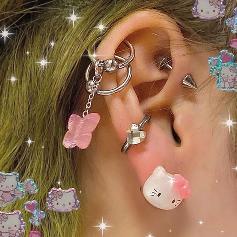 Double Ear Piercings, Cool Ear Piercings, Pretty Ear Piercings, Cute Ear Piercings, Cool Piercings, Piercing Inspo, Cute Piercings, Piercings Jewelry, Dope Jewelry