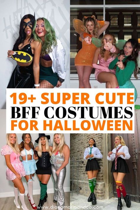 There are so many cute BFF costumes for Halloween on this list. If you're on a budget and want a cute, easy costume- we've got you covered! Cute Bff Costumes, Best Friend Costumes For Halloween, Friend Costume Ideas Two, Cute Best Friend Costumes, Original Costume Ideas, Bff Costumes, Friend Halloween Costumes, Best Friend Halloween, Best Friend Costumes