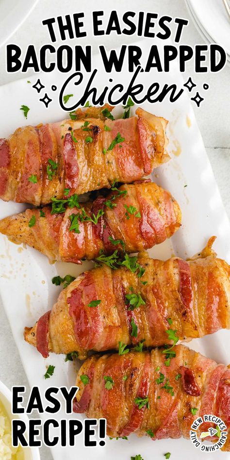 Baked Bacon Wrapped Chicken, Chicken Bacon Recipes, Delicious Entrees, Maple Syrup Glaze, Bacon Wrapped Chicken Breast, Recipe Crockpot, Chicken Bacon Ranch Casserole, Chicken Breast Recipes Baked, Bacon Chicken