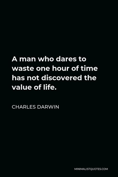 Charles Darwin Quote: A man who dares to waste one hour of time has not discovered the value of life. Value Of Time Quotes, Focus On Me Quotes, Charles Darwin Quotes, Value Of Life, Value Of Time, Reading Shakespeare, Positive Quotes Wallpaper, Forever Quotes, Class Room