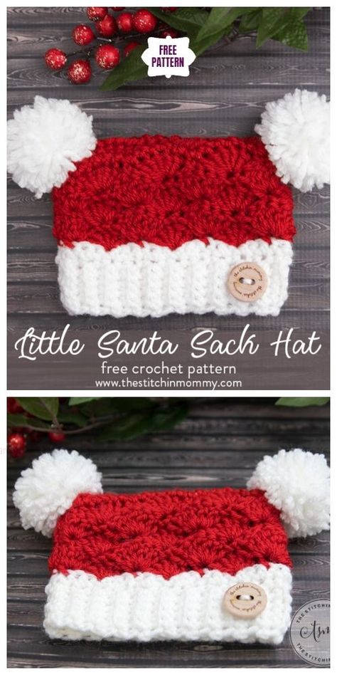 Crochet Christmas Elf Hats Free Patterns, Crochet Sack Hat, Crochet Fun Hats Free Pattern, Crochet Christmas Headband, Size 5 Yarn Crochet Patterns, Crochet Christmas Hat, Sack Hat, Crocheted Santa, Baby Christmas Hat