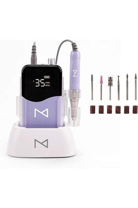 M - Professional 2 in 1 Cordless Rechargeable &amp; Desktop Portable 35000 RPM HD Display Coreless Motor Acetone Resistant Manicure E File Nail Drill Machine (Violet) Electric Nail Drill, Drill Machine, Nail Drill Machine, Womens Nails, Nail Drill, Christmas 2023, Professional Nails, Christmas List, Makeup Nails