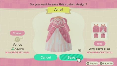 Animal Crossing Mermaid Design, Mermaid Core Animal Crossing, Acnh Disney Design Codes, Animal Crossing Mermaid, Custom Design Dress, Ac Codes, Acnh Patterns, Mermaid Sign, Acnh Clothes